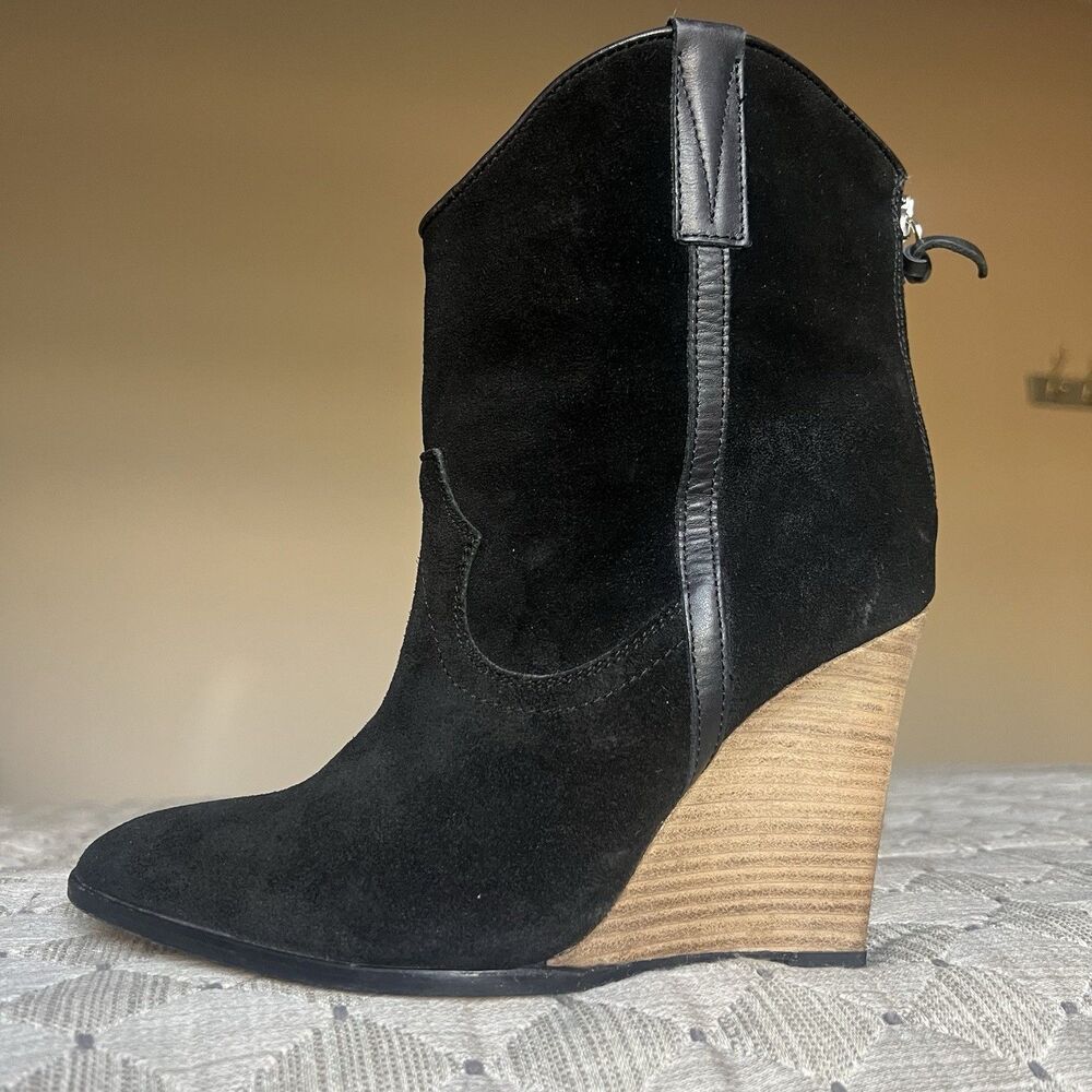 IRO Black Suede‎ Leather Wedge Heels Ankle Boots Women EU 36 US 5.5 - 6 Western